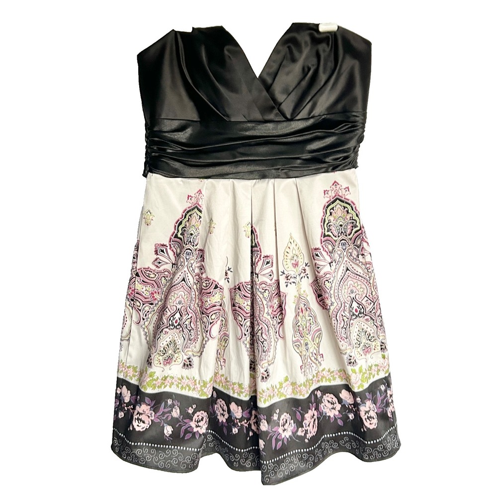 Trixxi Paisley Satin Tulle Lined Tie Waist Balletcore Mini Dress Womens 5 S Vtg